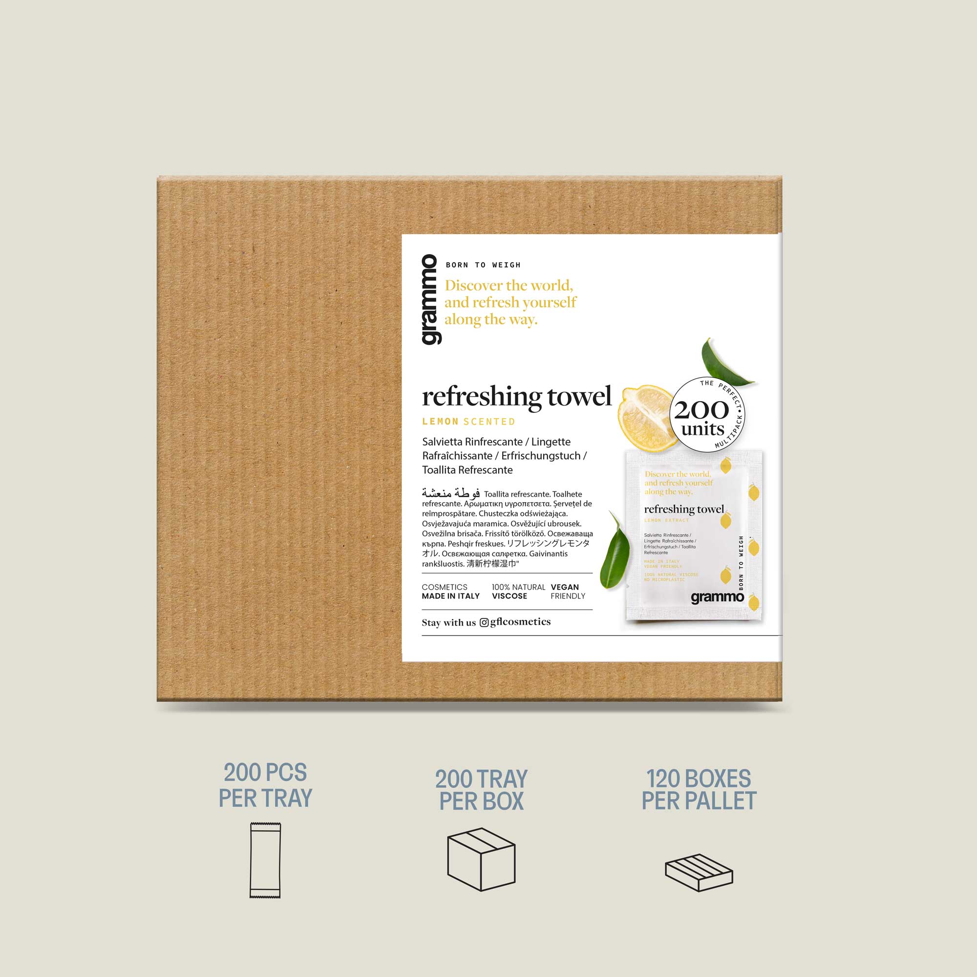 Grammo Viscose Refreshing Towel - 200Pack