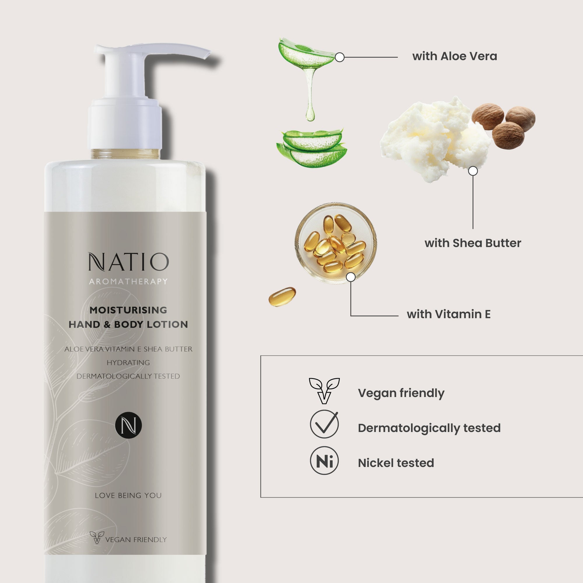 Natio Moisturising Hand & Body Lotion With Locked Pump (12.84 Fluid Ounce) - 18Pack